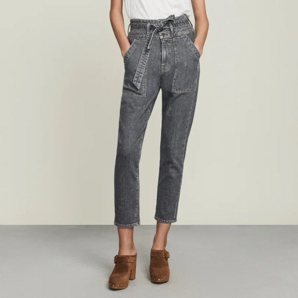 NWT VERONICA BEARD LOGAN Straight Leg Jeans Tie Belt Extra High Rise Size 26 - Picture 3 of 16